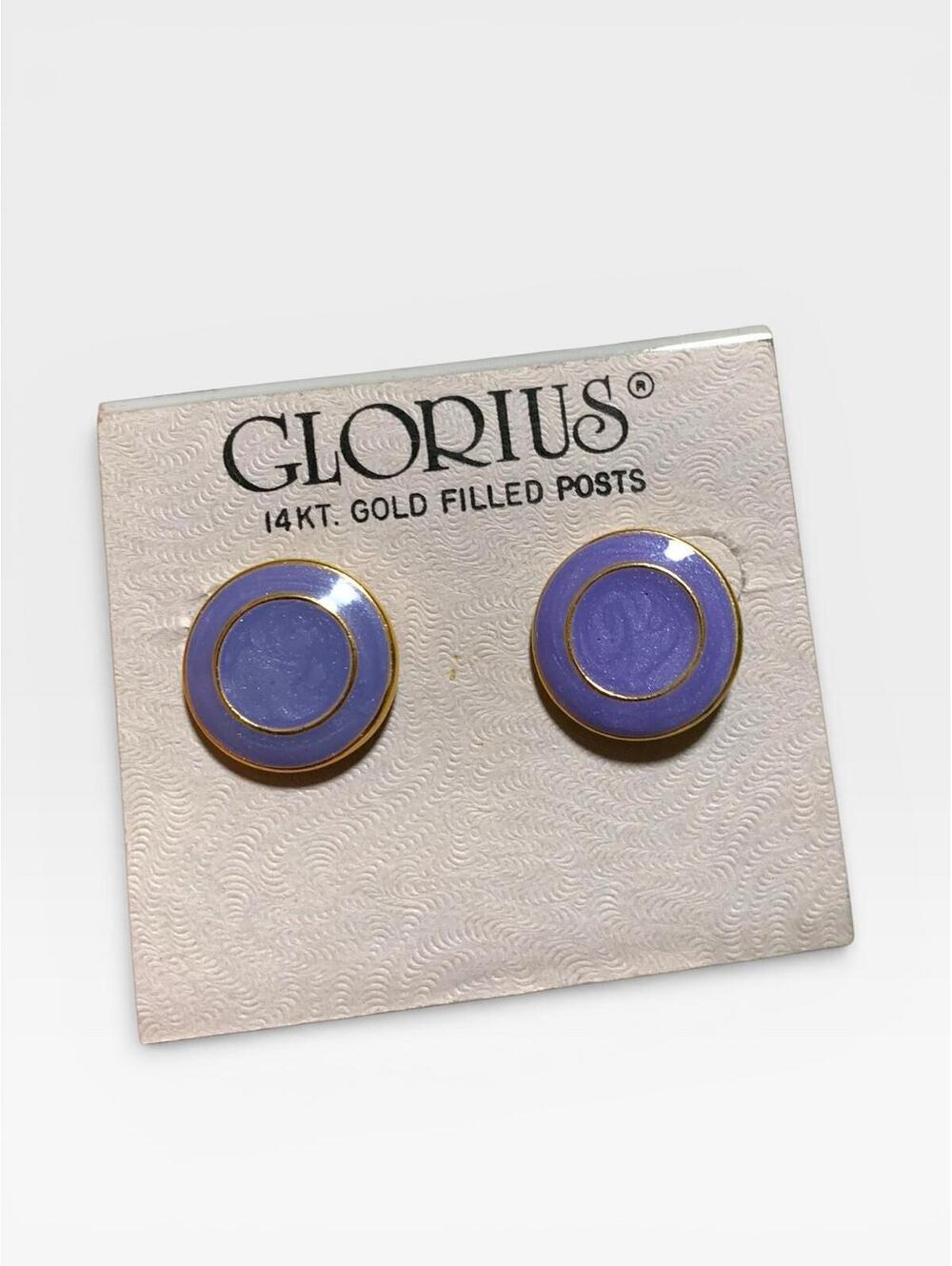 80's VTG Purple Lavender Enamel Earrings Pierced Swirls GF Gold Filled Studs 3/4